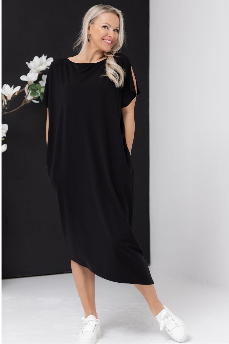 Stylish asymmetric dress Meta, black