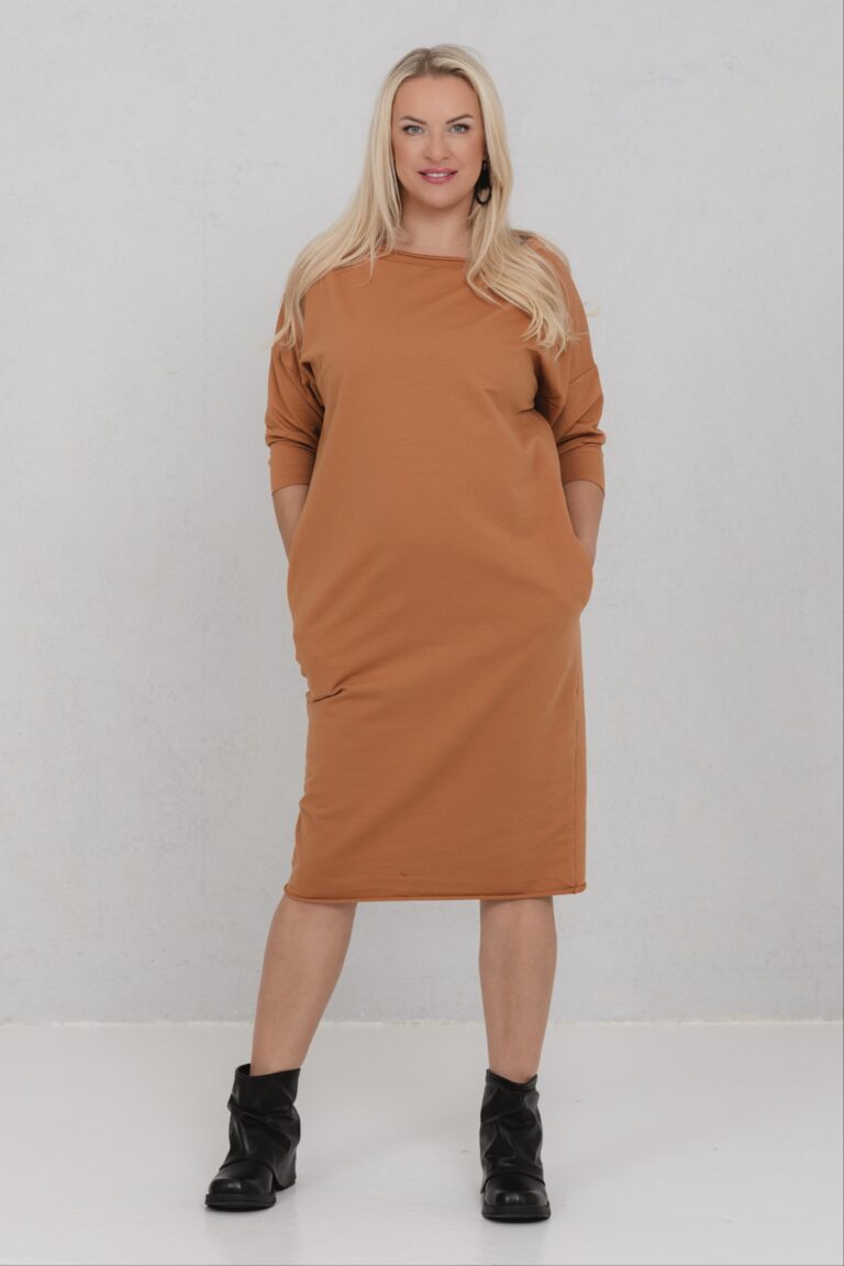 Lihtne dresskleit Benri, karamell